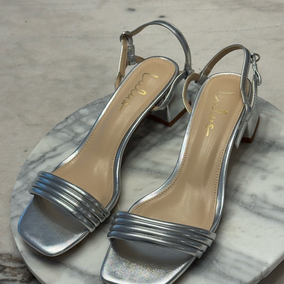 LULU’S • Metallic Silver Strappy Heels - Picture 2 of 8